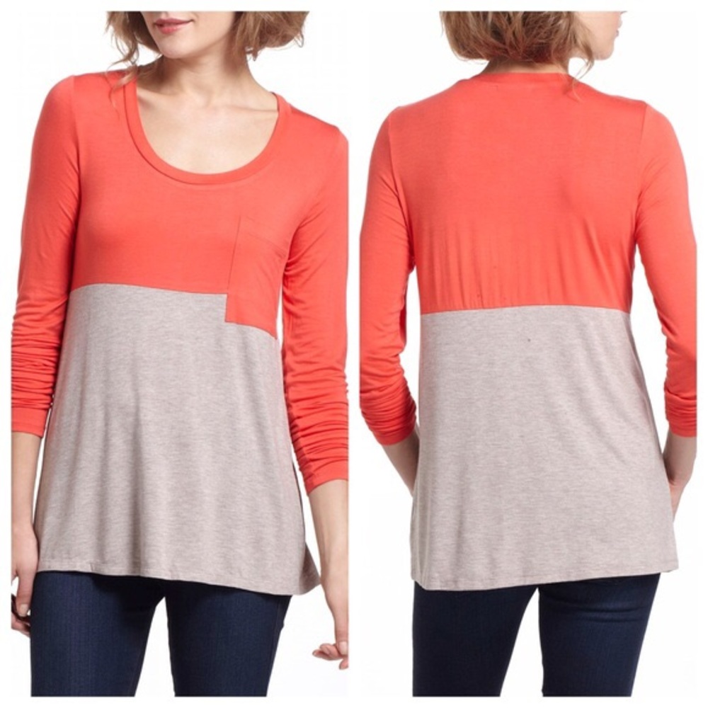 Anthro Color-block Long Sleeve Top